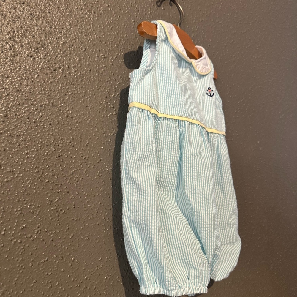Edgehill Collection Striped Seersucker Romper with Anchor Embroidery - Picture 4 of 7